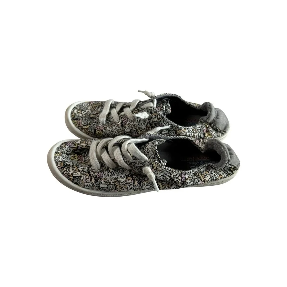 Skechers Bobs Beach Bingo Rover Cat Print Sneakers 113582 Gray Multi Womens 9